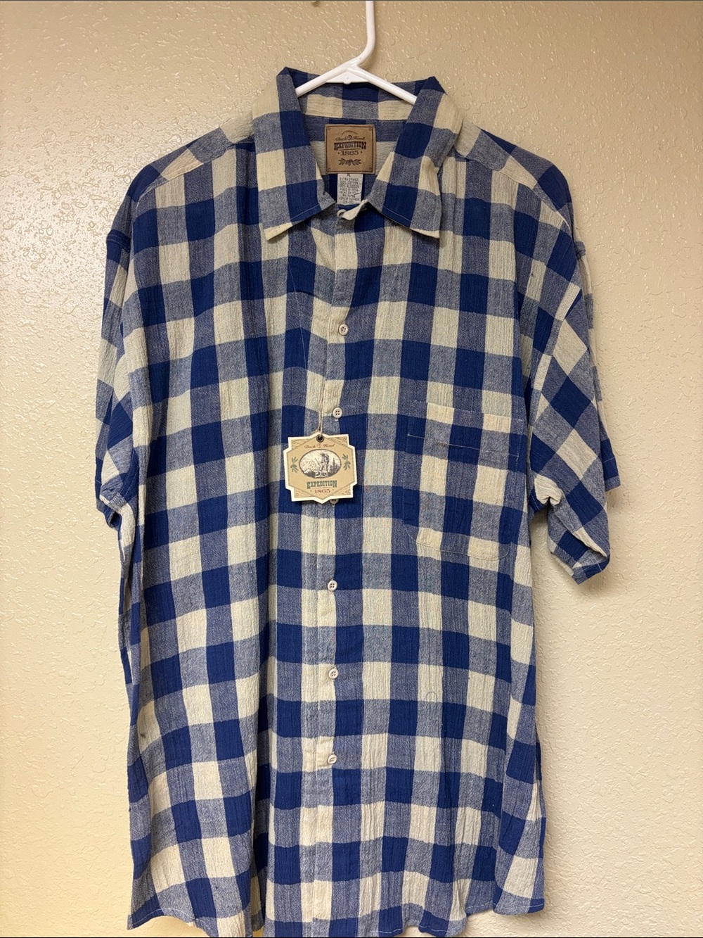 Duck Head Blue and Cream Buffalo Check Short-Sleeve Button-Up